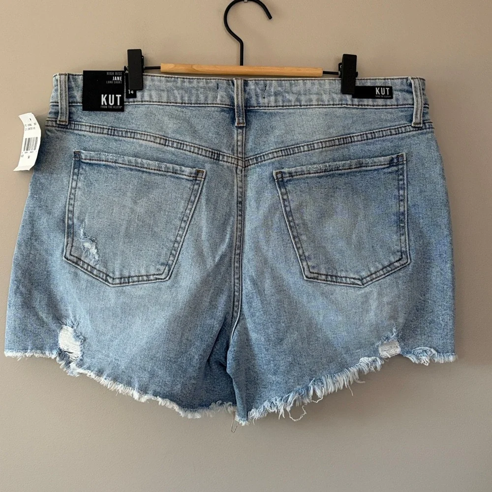 Kut From the Kloth High Rise Jane Long Short Size 14 Denim Jean Blue‎ Distressed - Picture 6 of 8